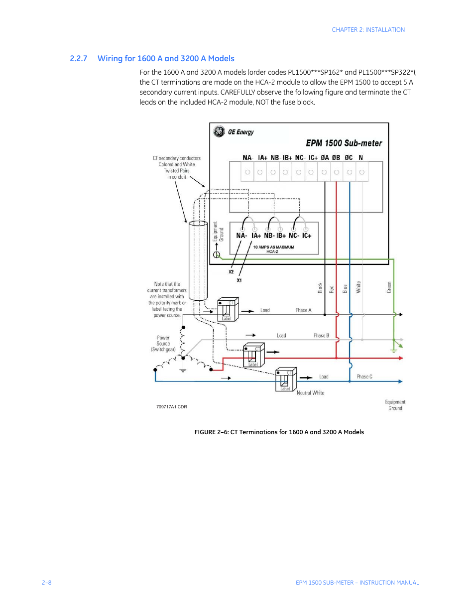 7 wiring for 1600 a and 3200 a models, Iring, 1600 a | 3200 a m, Odels | GE Industrial Solutions EPM1500 Single Point Submetering System User Manual | Page 18 / 52