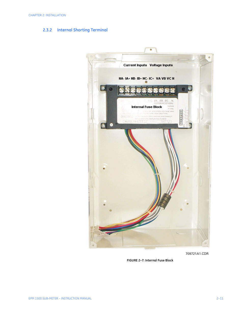 2 internal shorting terminal, Nternal, Horting | Erminal | GE Industrial Solutions EPM1500 Single Point Submetering System User Manual | Page 21 / 52