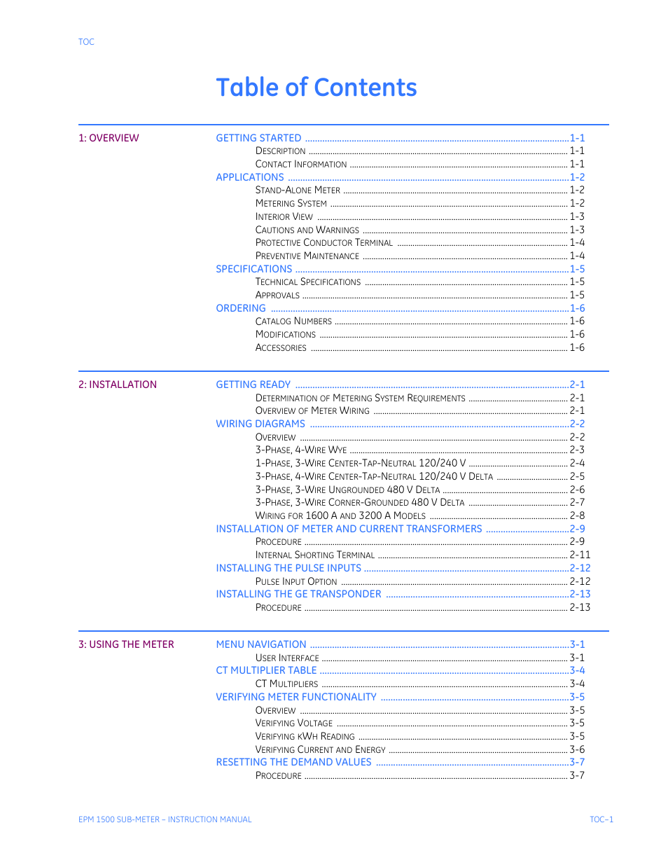 GE Industrial Solutions EPM1500 Single Point Submetering System User Manual | Page 3 / 52