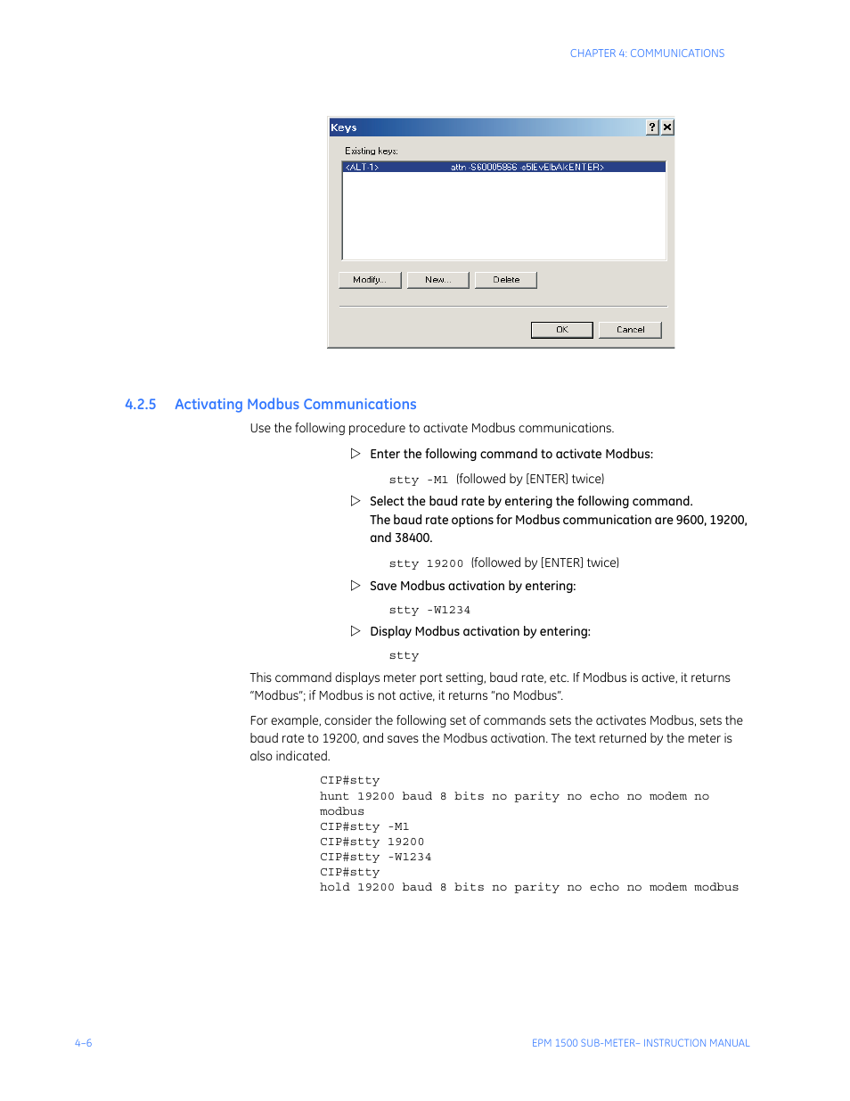 5 activating modbus communications, Ctivating, Odbus | Ommunications | GE Industrial Solutions EPM1500 Single Point Submetering System User Manual | Page 38 / 52