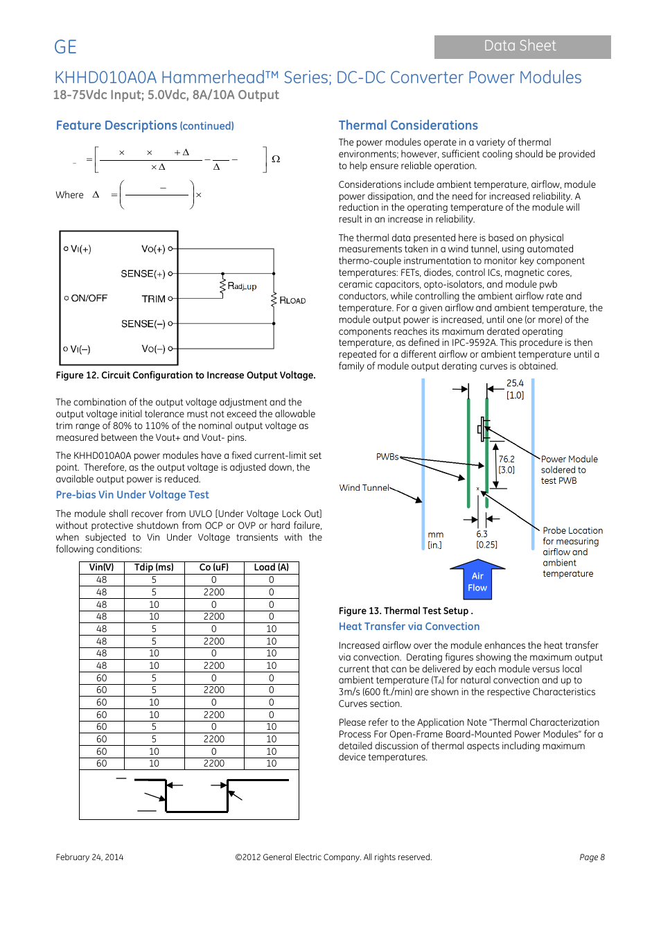 Data sheet, Feature descriptions, Thermal considerations | GE Industrial Solutions KHHD010A0A Hammerhead Series User Manual | Page 8 / 16