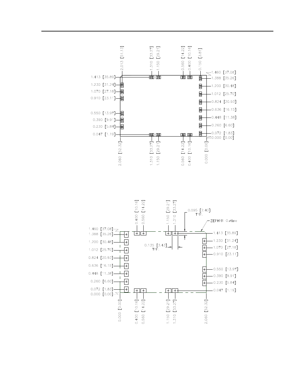 Recommended pad size and layout, Figure 45. pin layout of zephyr module, Figure 46. recommended pad size and layout | Lineage power 24 | GE Industrial Solutions Zephyr Non-Isolated SMT User Manual | Page 24 / 29