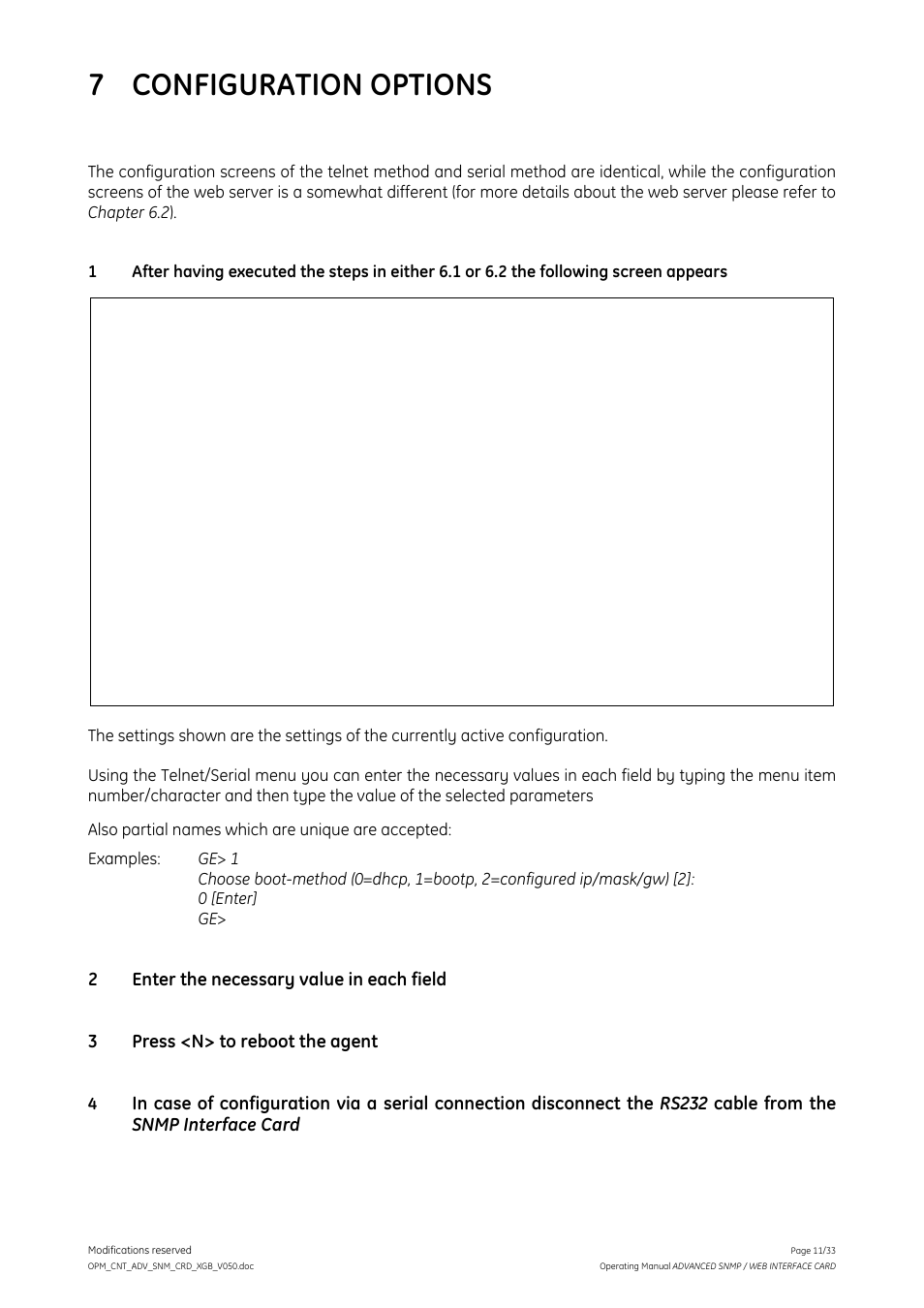 7 configuration options | GE Industrial Solutions ADVANCED SNMP WEB INTERFACE CARD User Manual | Page 11 / 33