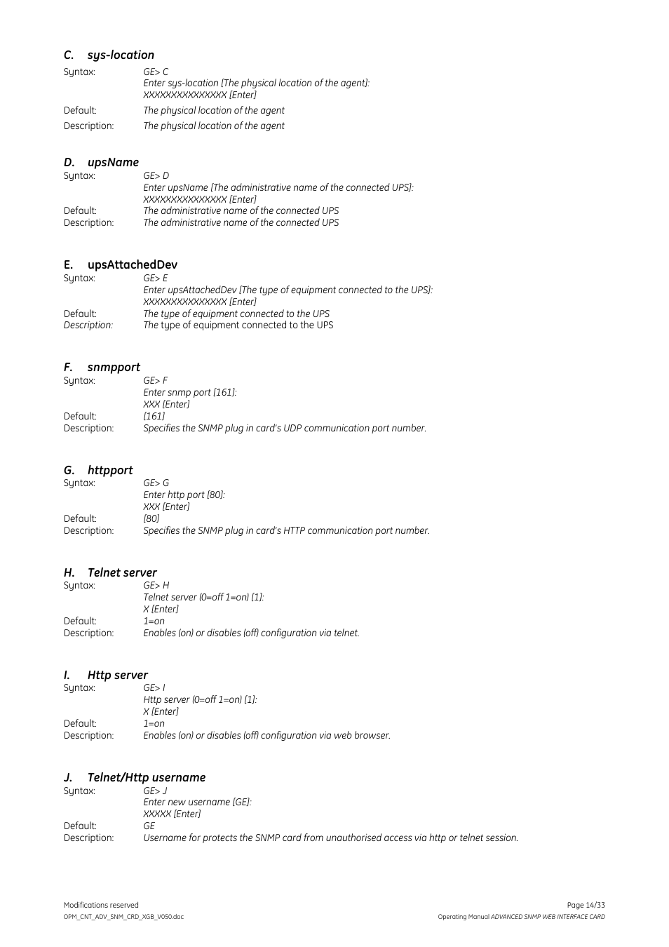 GE Industrial Solutions ADVANCED SNMP WEB INTERFACE CARD User Manual | Page 14 / 33