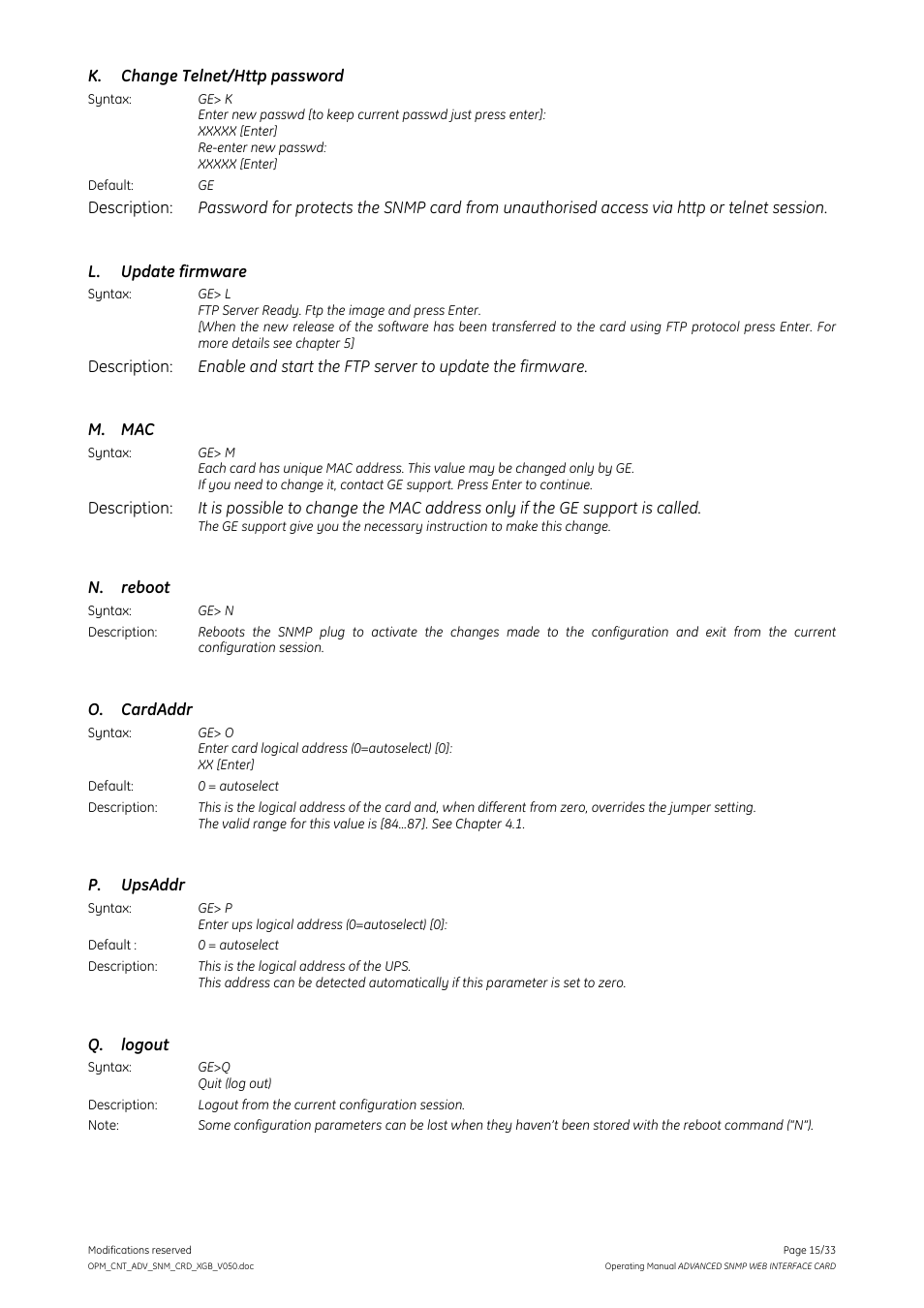 GE Industrial Solutions ADVANCED SNMP WEB INTERFACE CARD User Manual | Page 15 / 33