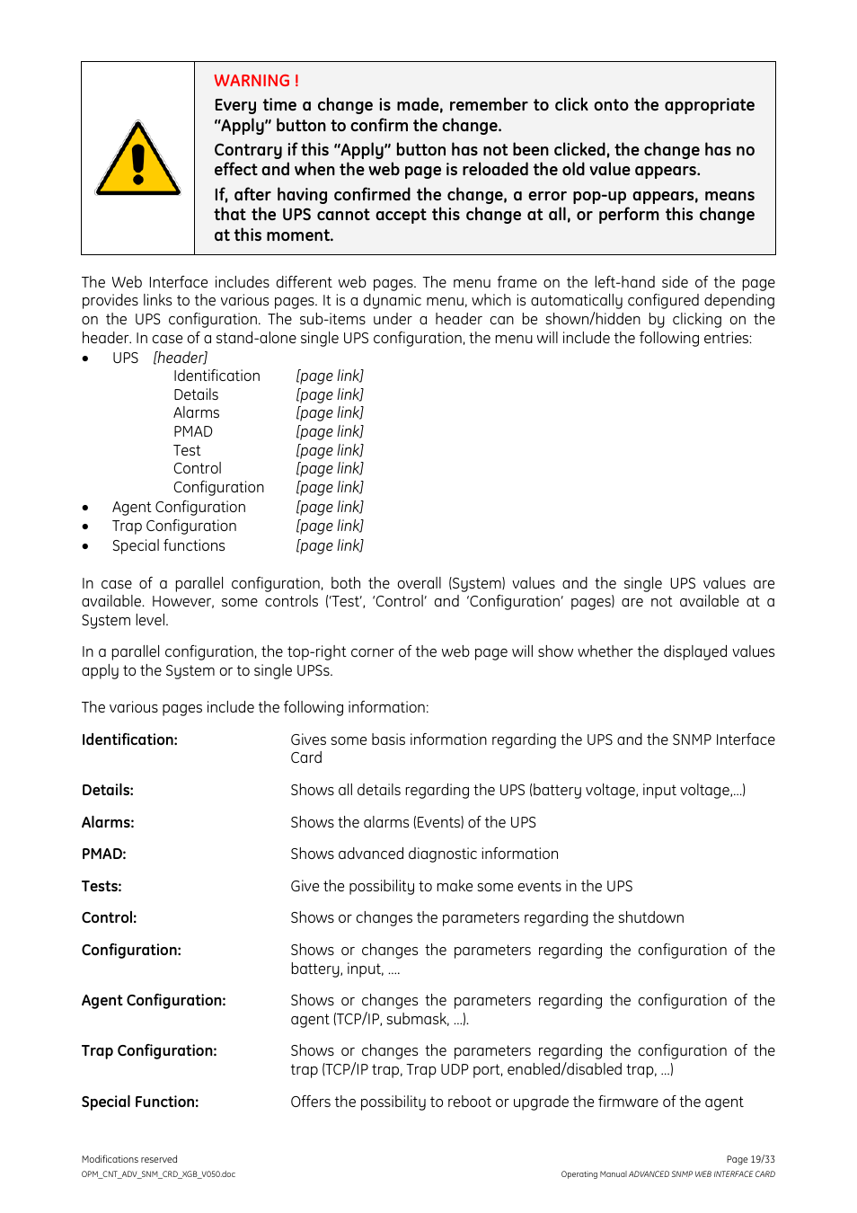 GE Industrial Solutions ADVANCED SNMP WEB INTERFACE CARD User Manual | Page 19 / 33