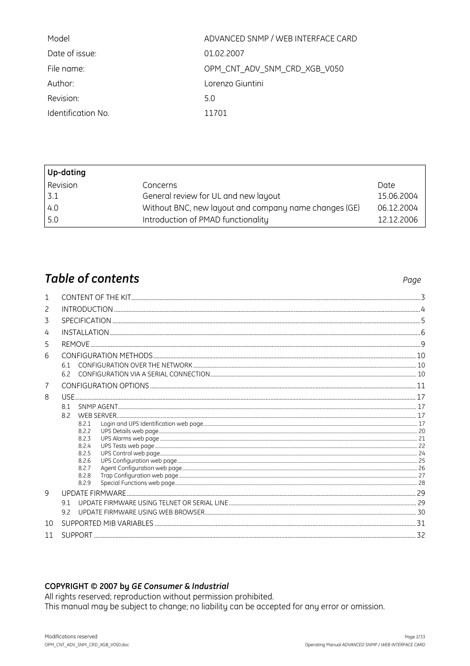 GE Industrial Solutions ADVANCED SNMP WEB INTERFACE CARD User Manual | Page 2 / 33
