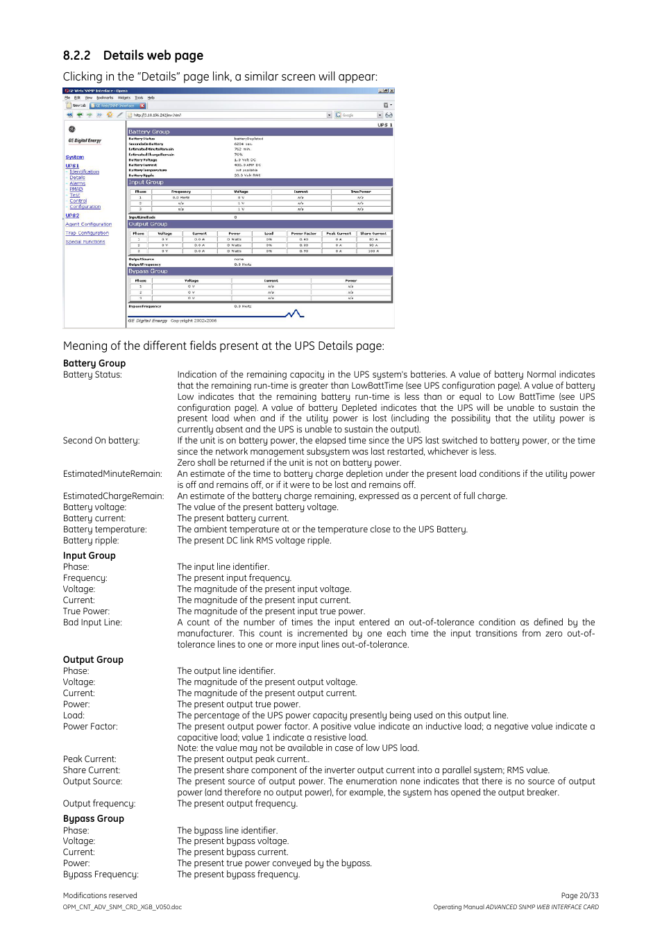 2 details web page | GE Industrial Solutions ADVANCED SNMP WEB INTERFACE CARD User Manual | Page 20 / 33