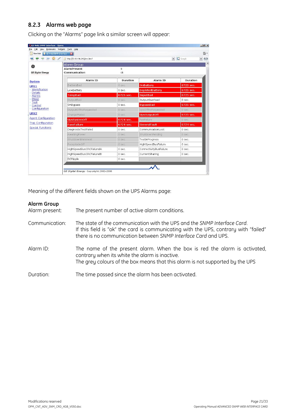 GE Industrial Solutions ADVANCED SNMP WEB INTERFACE CARD User Manual | Page 21 / 33