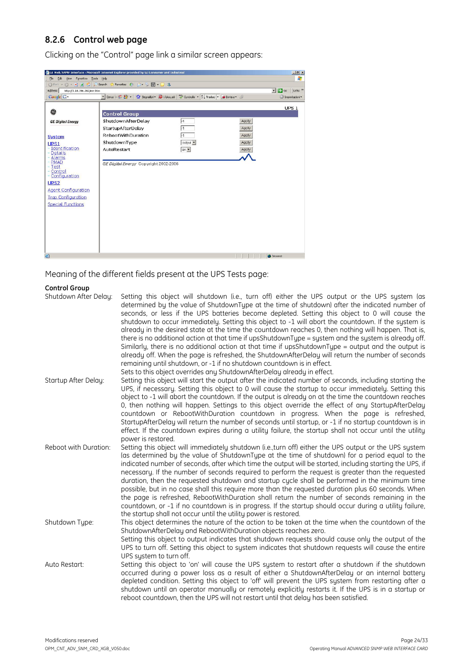 6 control web page | GE Industrial Solutions ADVANCED SNMP WEB INTERFACE CARD User Manual | Page 24 / 33