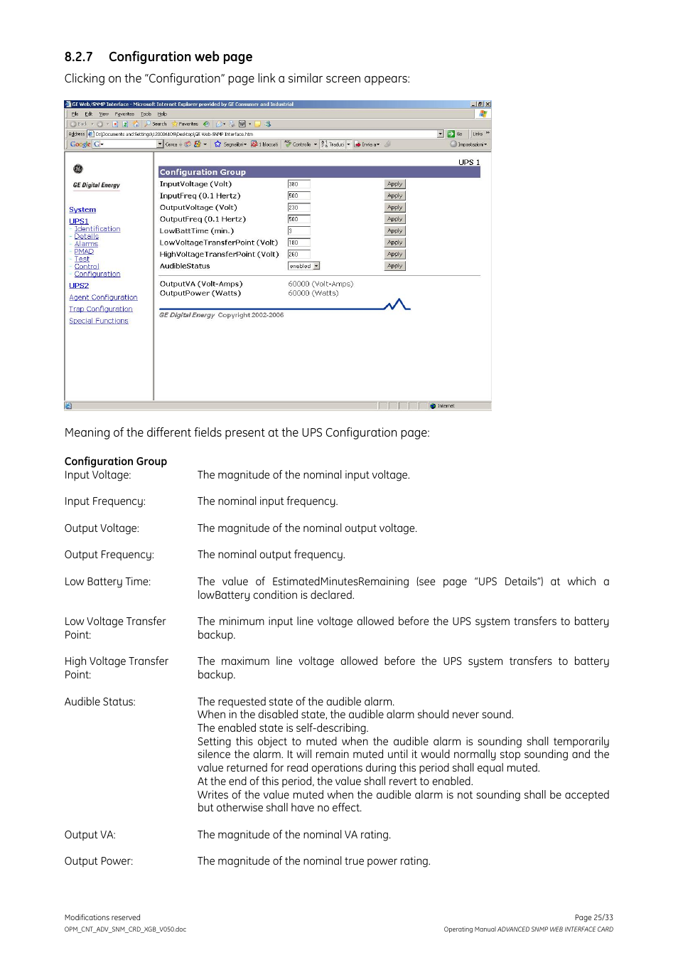 GE Industrial Solutions ADVANCED SNMP WEB INTERFACE CARD User Manual | Page 25 / 33