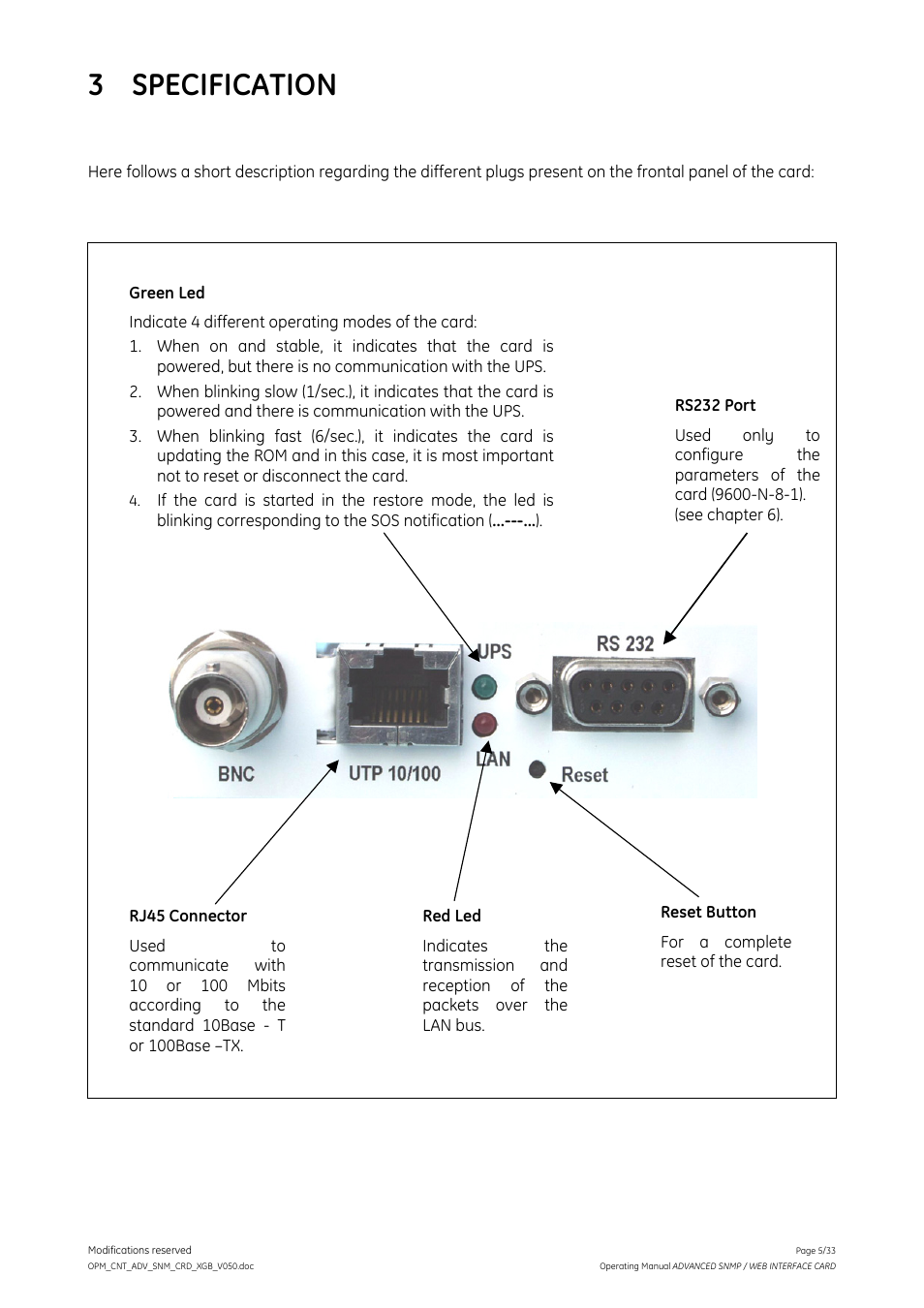 3 specification | GE Industrial Solutions ADVANCED SNMP WEB INTERFACE CARD User Manual | Page 5 / 33