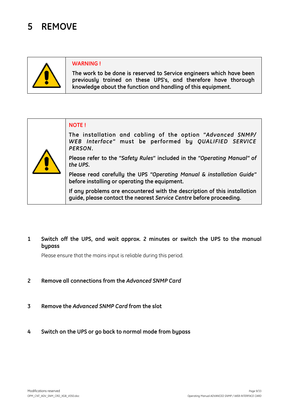 5 remove | GE Industrial Solutions ADVANCED SNMP WEB INTERFACE CARD User Manual | Page 9 / 33