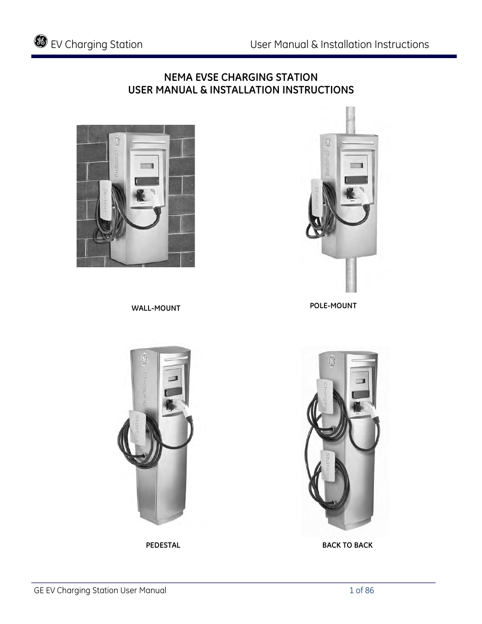 GE Industrial Solutions NEMA EVSE CHARGING STATION User Manual | 86 pages