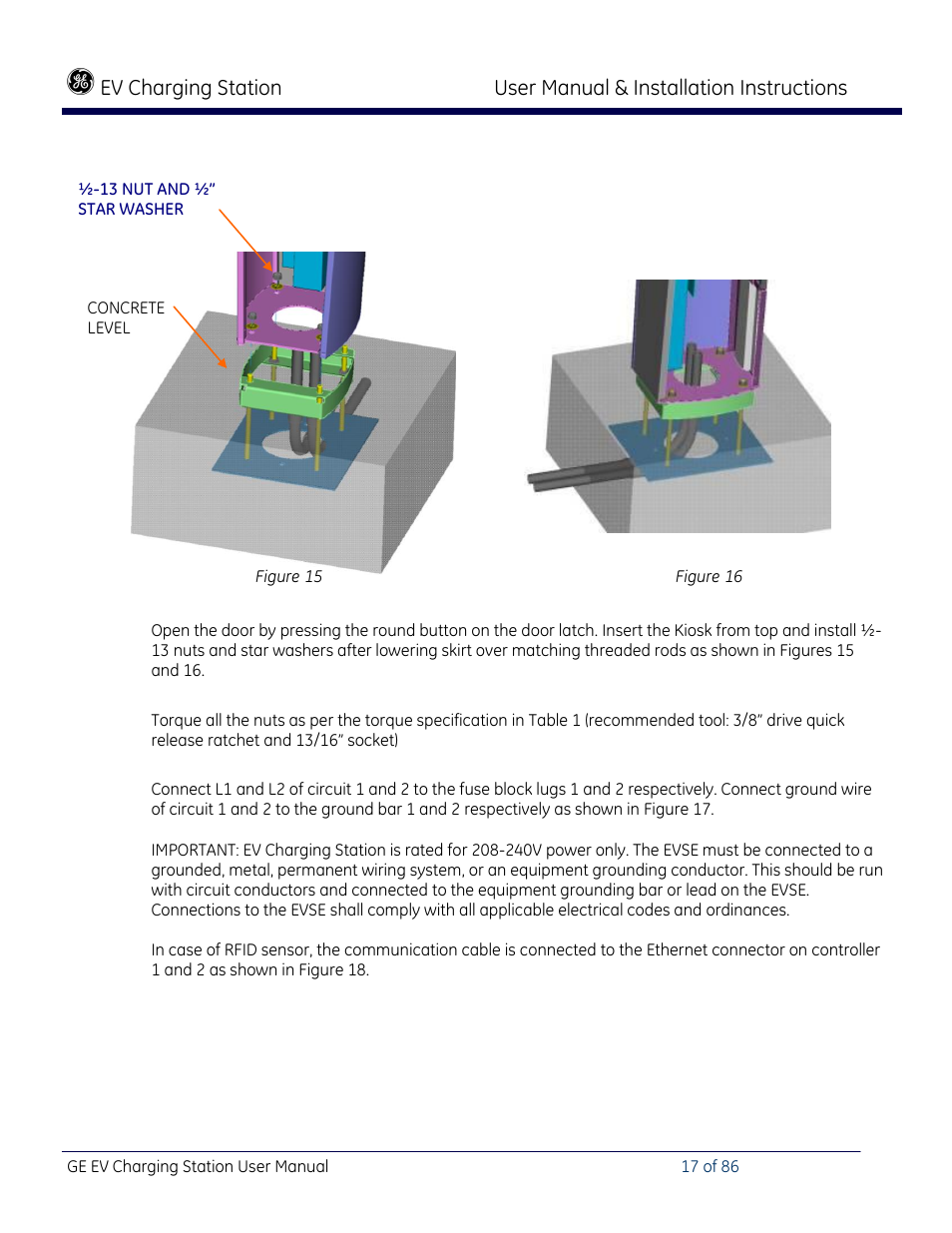 Ev charging station, User manual & installation instructions | GE Industrial Solutions NEMA EVSE CHARGING STATION User Manual | Page 17 / 86