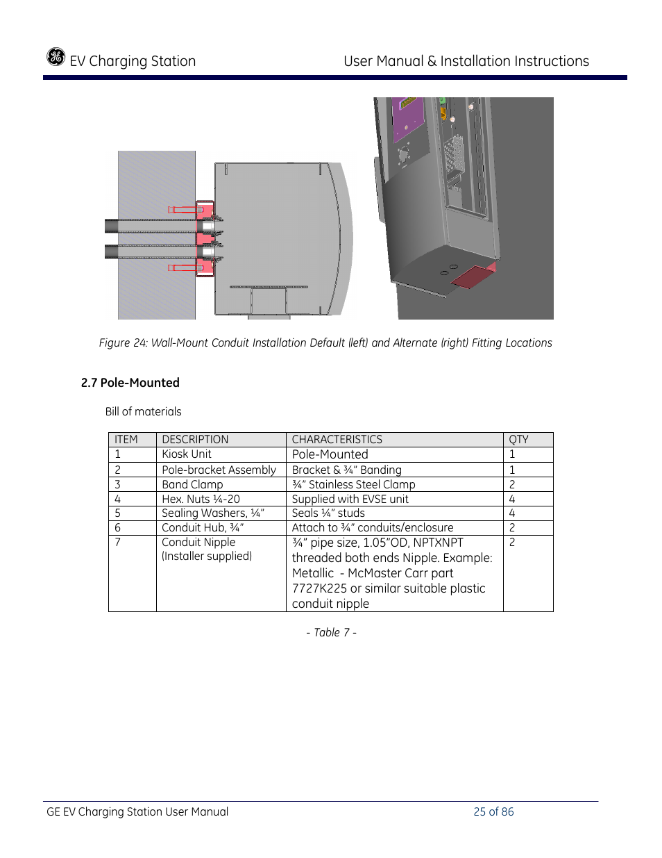 Pole-mounted | GE Industrial Solutions NEMA EVSE CHARGING STATION User Manual | Page 25 / 86