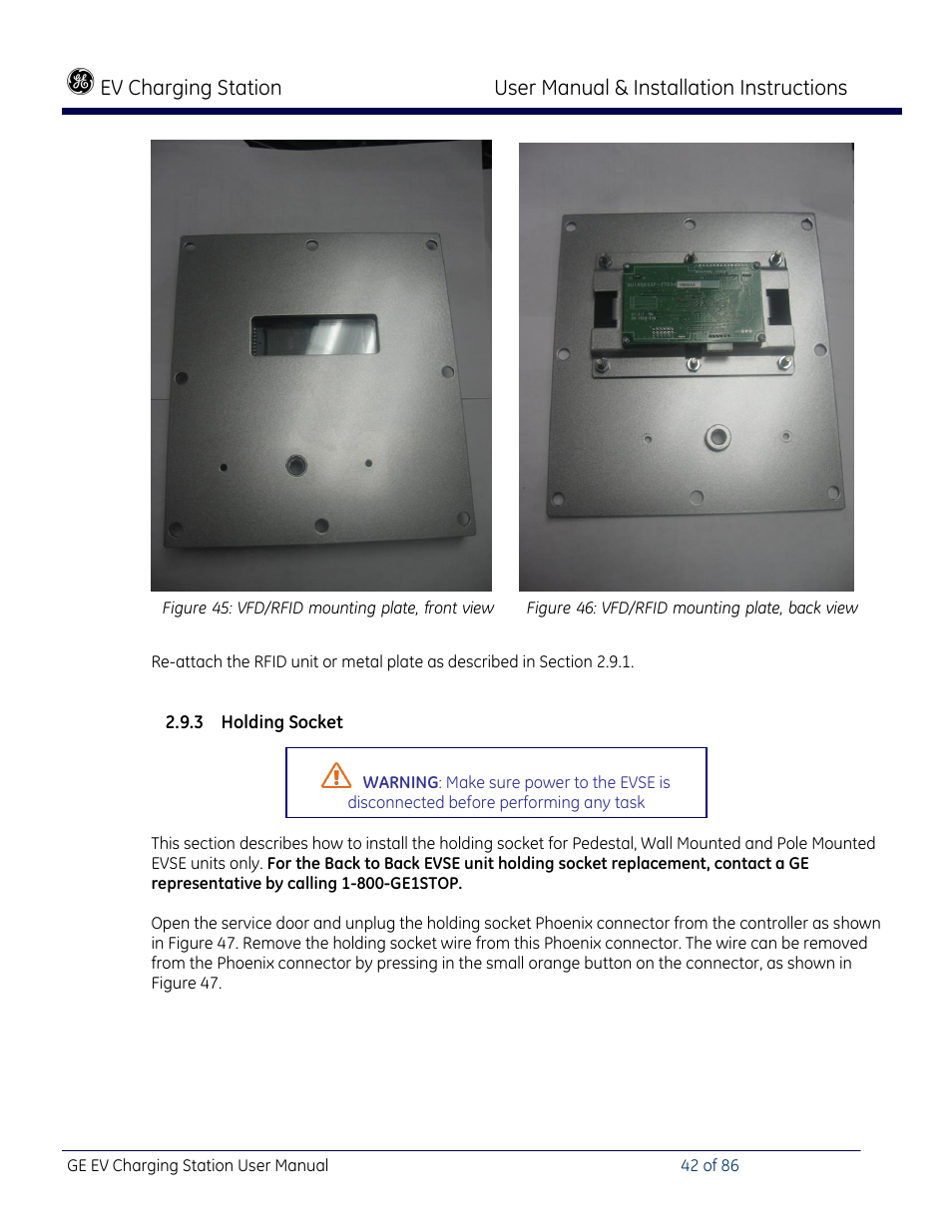 Holding socket | GE Industrial Solutions NEMA EVSE CHARGING STATION User Manual | Page 42 / 86