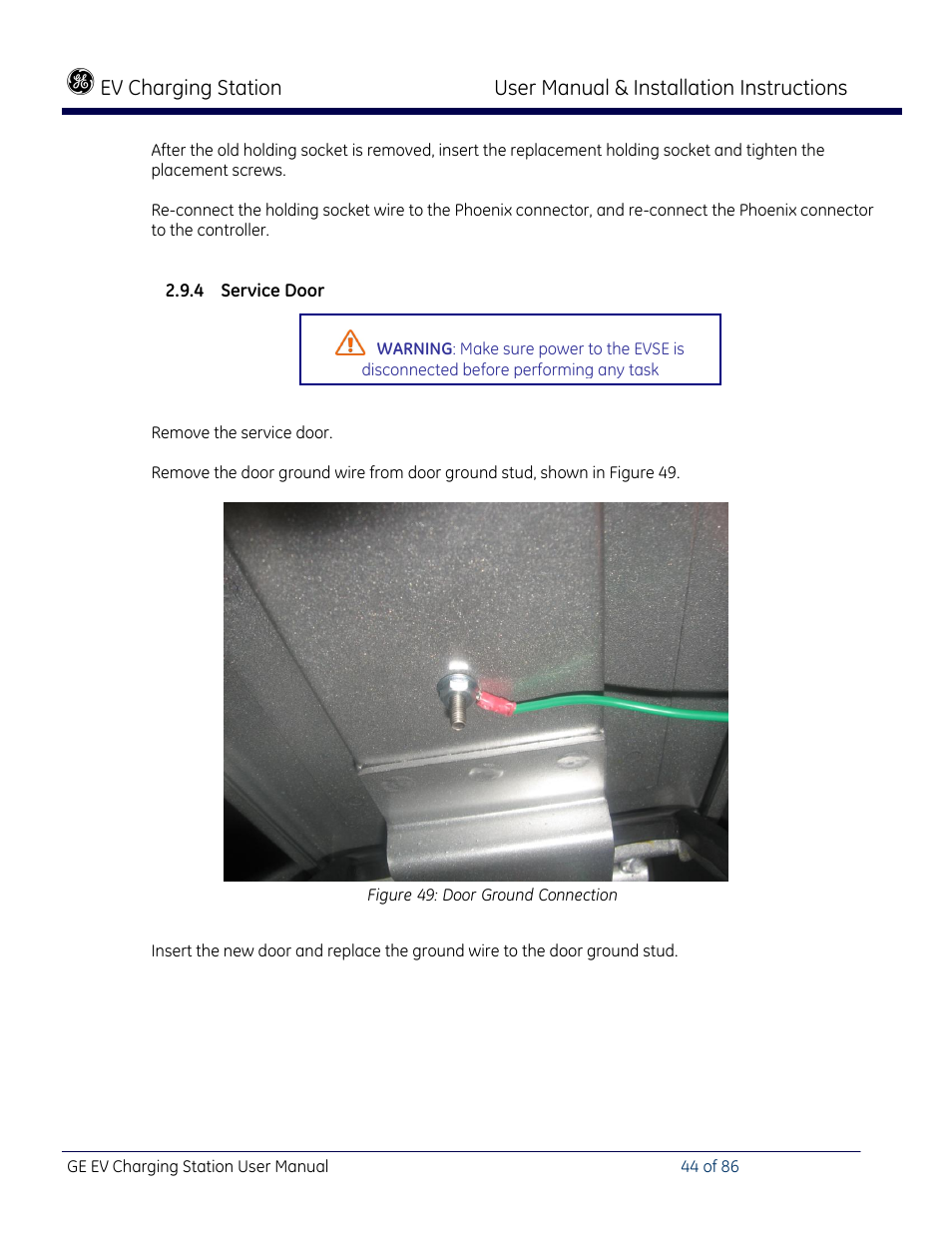Service door | GE Industrial Solutions NEMA EVSE CHARGING STATION User Manual | Page 44 / 86