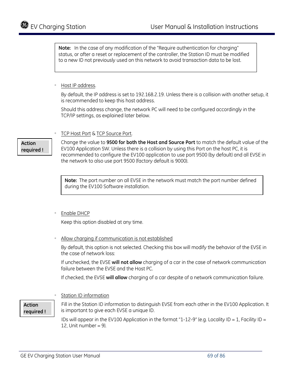 Ev charging station, User manual & installation instructions | GE Industrial Solutions NEMA EVSE CHARGING STATION User Manual | Page 69 / 86