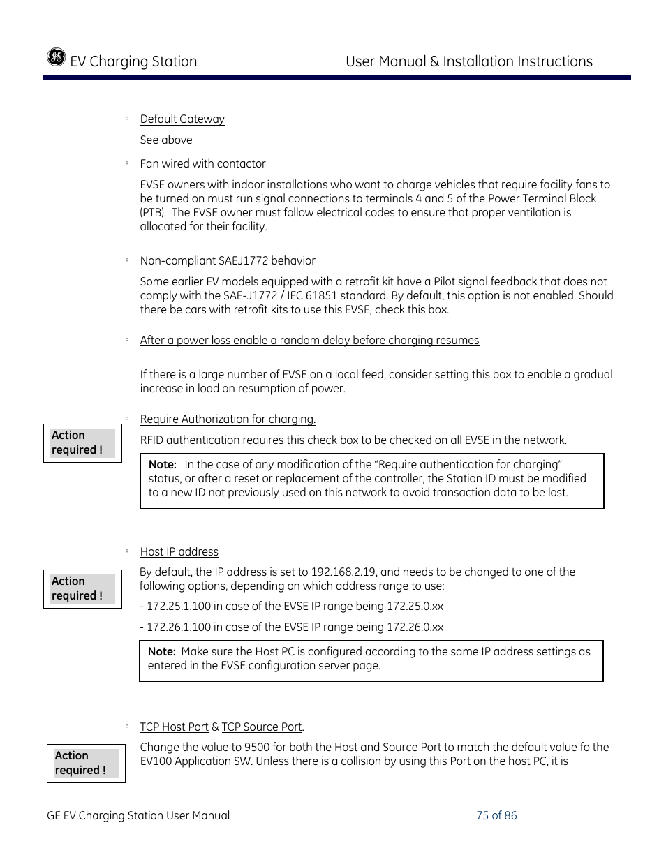 Ev charging station, User manual & installation instructions | GE Industrial Solutions NEMA EVSE CHARGING STATION User Manual | Page 75 / 86