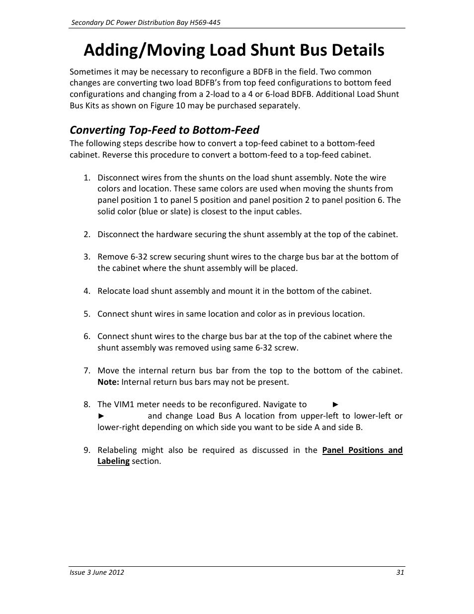 Adding/moving load shunt bus details, Converting top-feed to bottom-feed | GE Industrial Solutions BDCBB H569-445 User Manual | Page 31 / 39