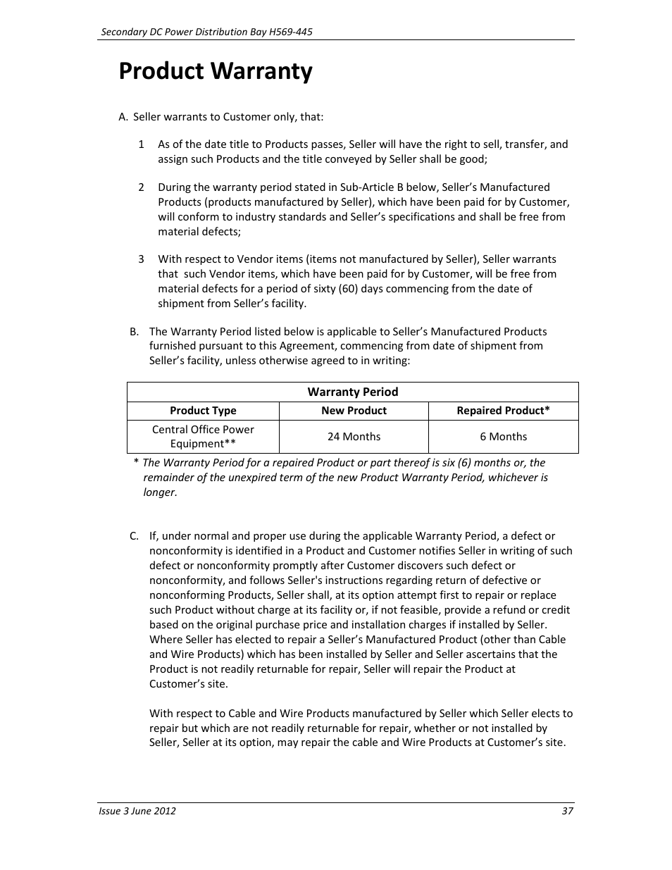 Product warranty | GE Industrial Solutions BDCBB H569-445 User Manual | Page 37 / 39