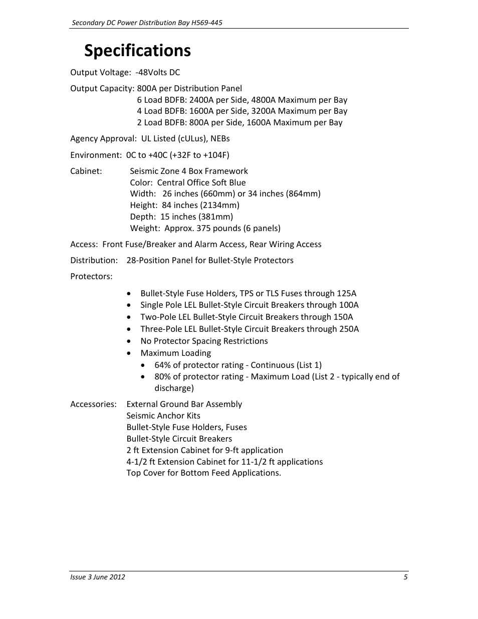 Specifications | GE Industrial Solutions BDCBB H569-445 User Manual | Page 5 / 39