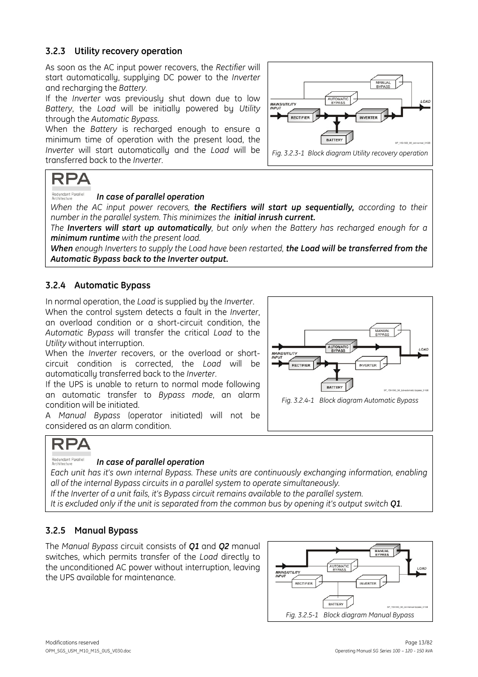 3 utility recovery operation, Automatic bypass, Manual bypass | Utility recovery operation, 4 automatic bypass, 5 manual bypass | GE Industrial Solutions SG Series 100 – 120 – 150 kVA Operating Manual User Manual | Page 13 / 82