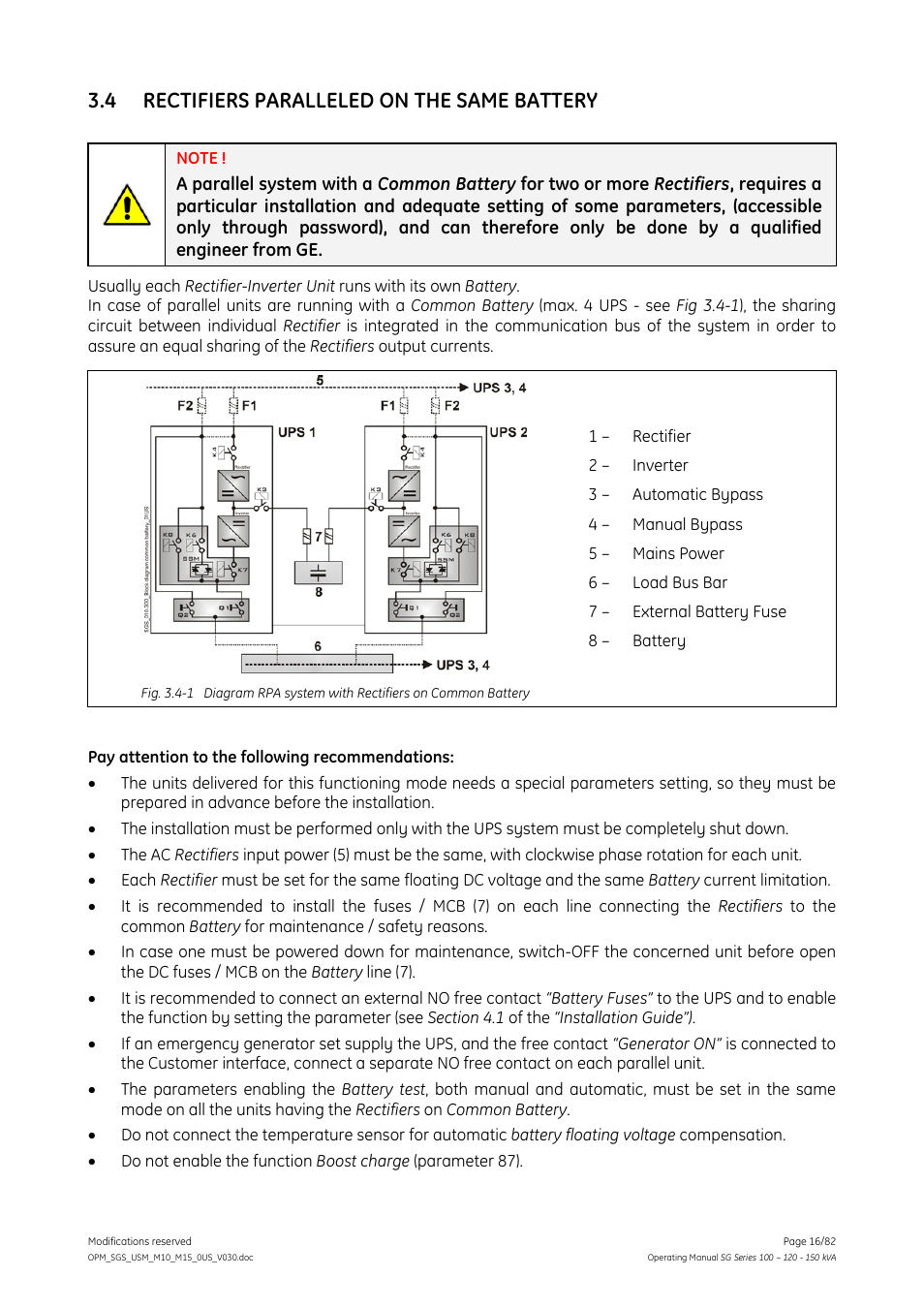 4 rectifiers paralleled on the same battery, Rectifiers paralleled on the same battery | GE Industrial Solutions SG Series 100 – 120 – 150 kVA Operating Manual User Manual | Page 16 / 82
