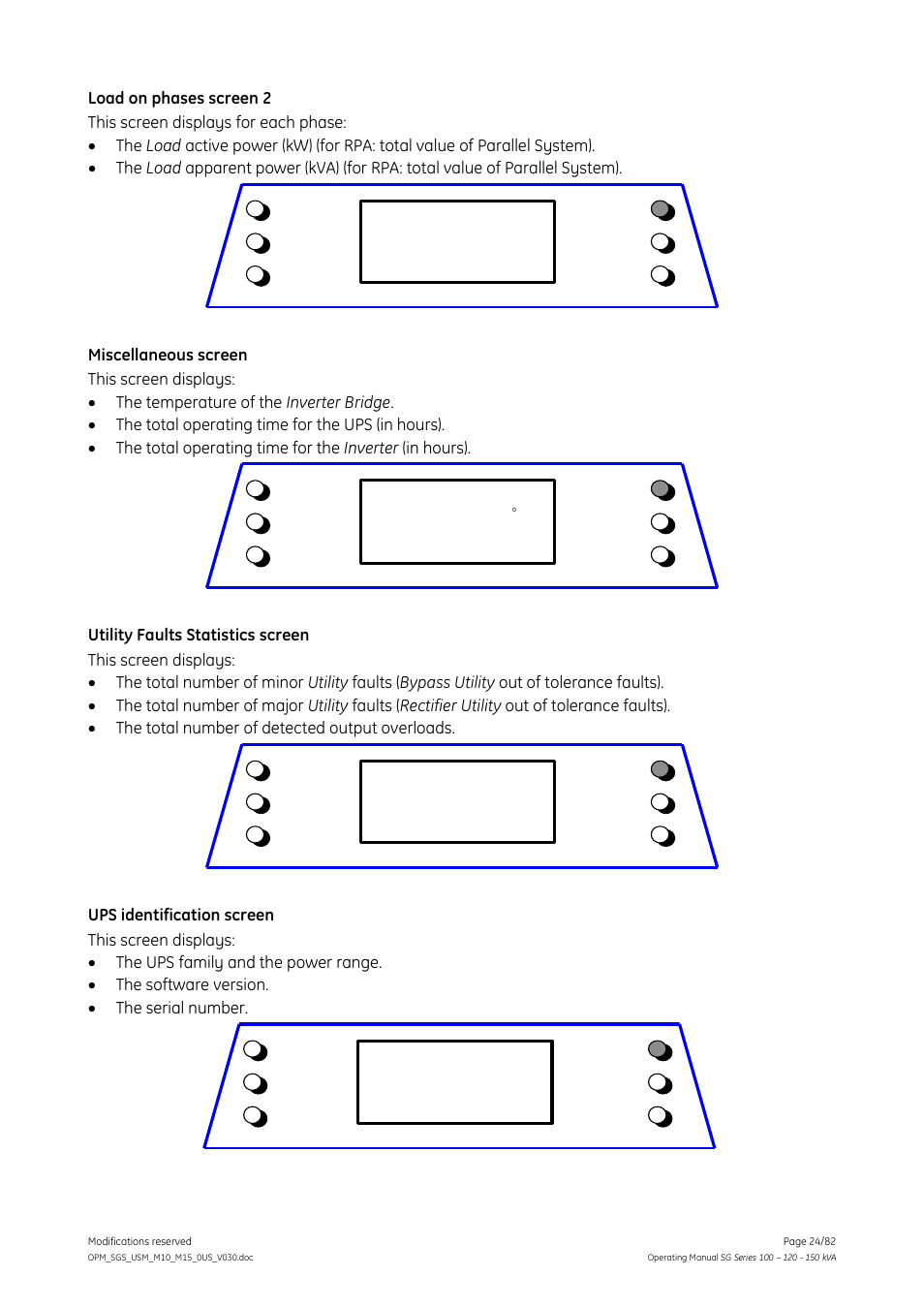 GE Industrial Solutions SG Series 100 – 120 – 150 kVA Operating Manual User Manual | Page 24 / 82