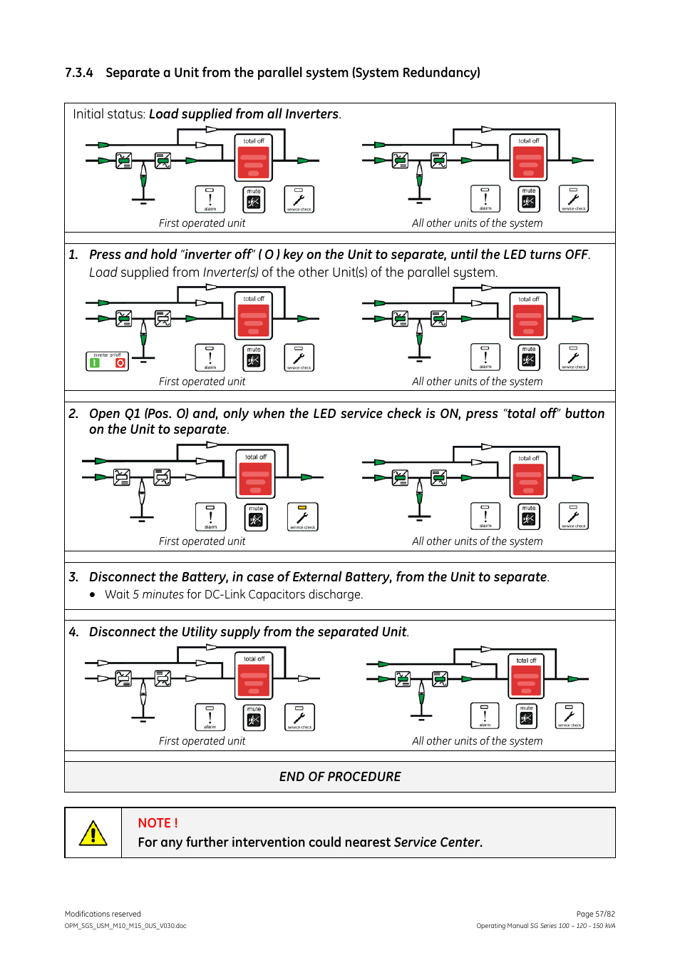 GE Industrial Solutions SG Series 100 – 120 – 150 kVA Operating Manual User Manual | Page 57 / 82