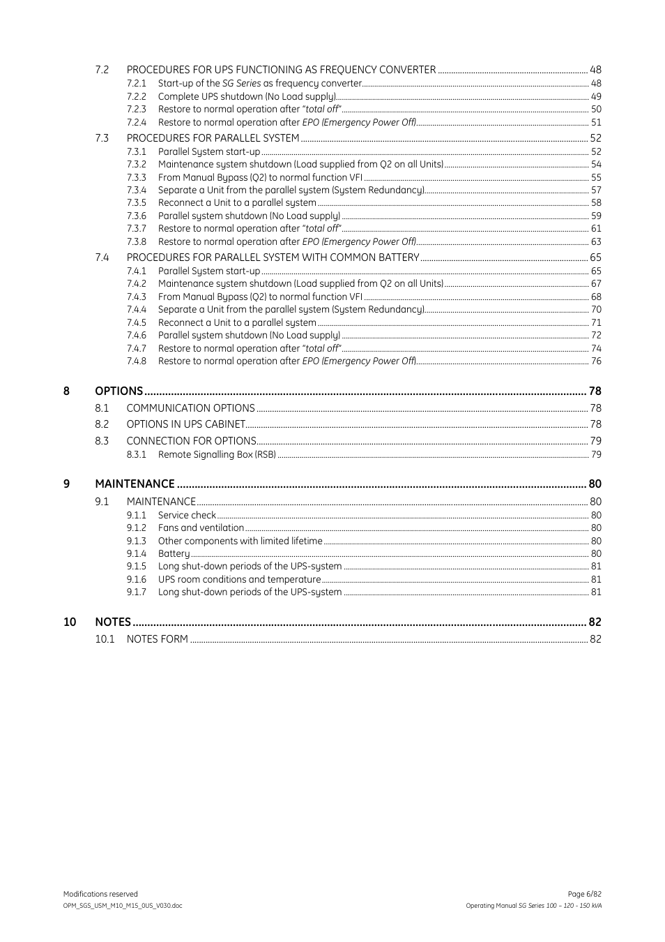 GE Industrial Solutions SG Series 100 – 120 – 150 kVA Operating Manual User Manual | Page 6 / 82