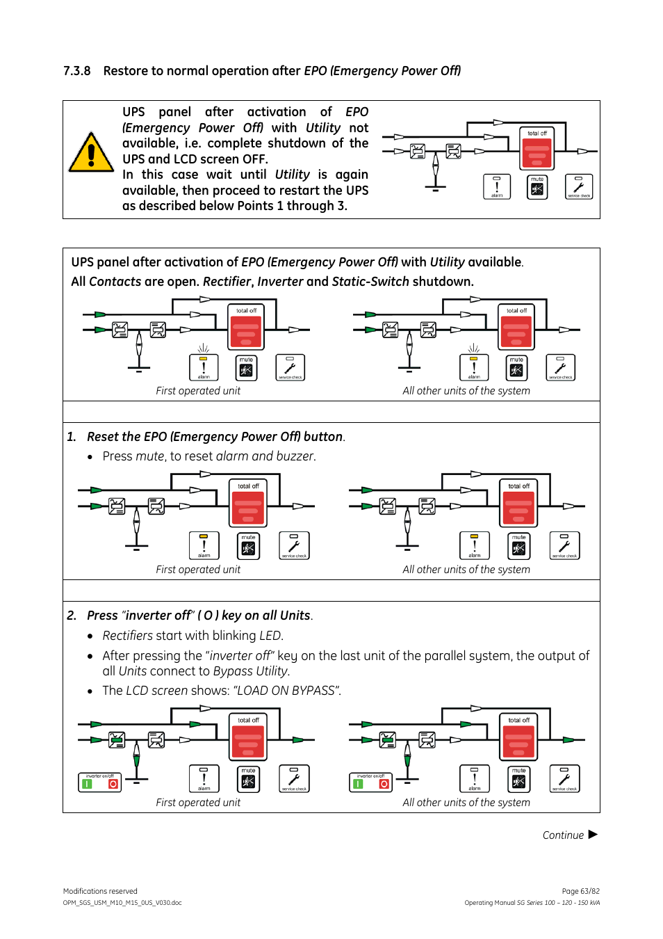 GE Industrial Solutions SG Series 100 – 120 – 150 kVA Operating Manual User Manual | Page 63 / 82