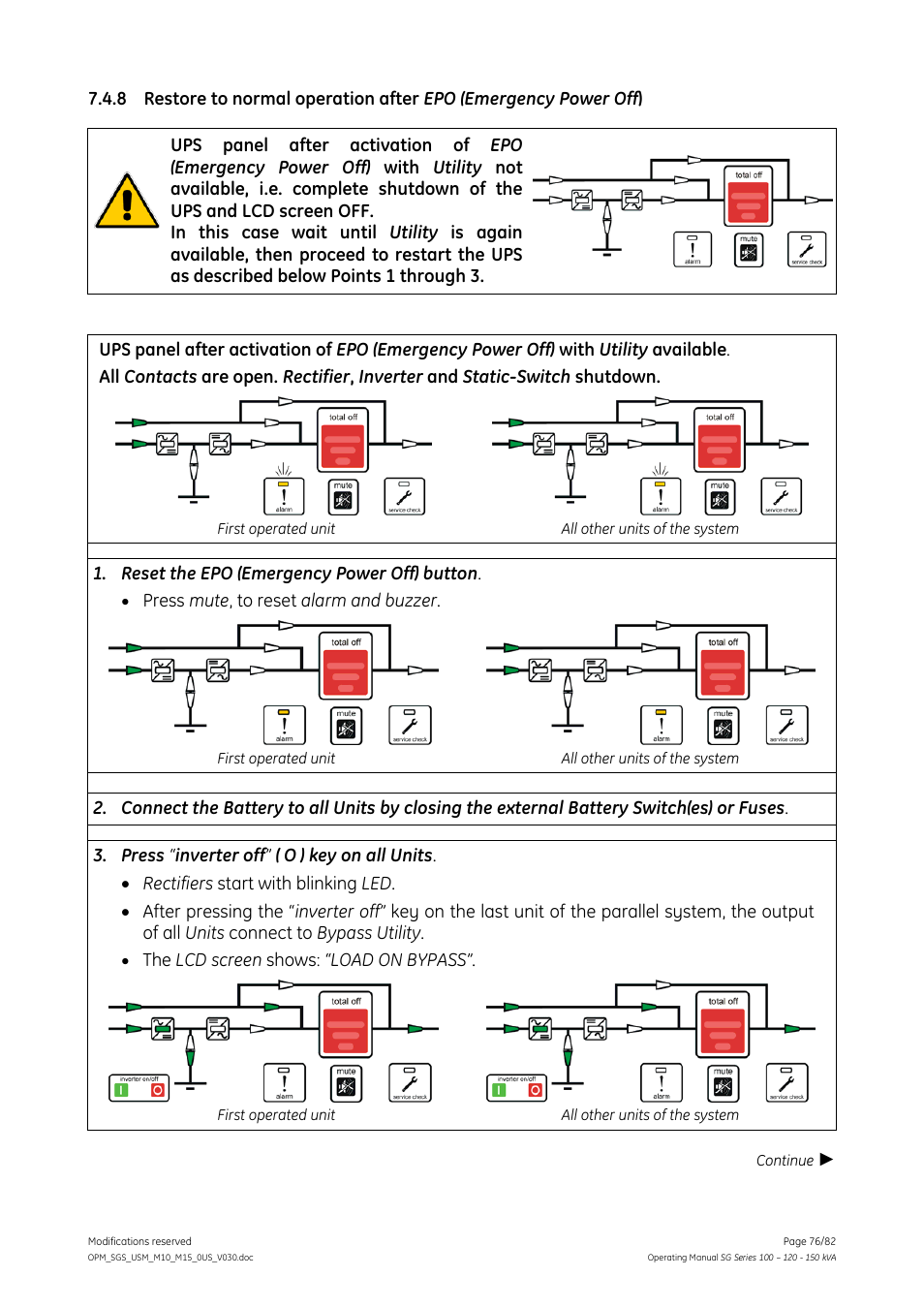 GE Industrial Solutions SG Series 100 – 120 – 150 kVA Operating Manual User Manual | Page 76 / 82