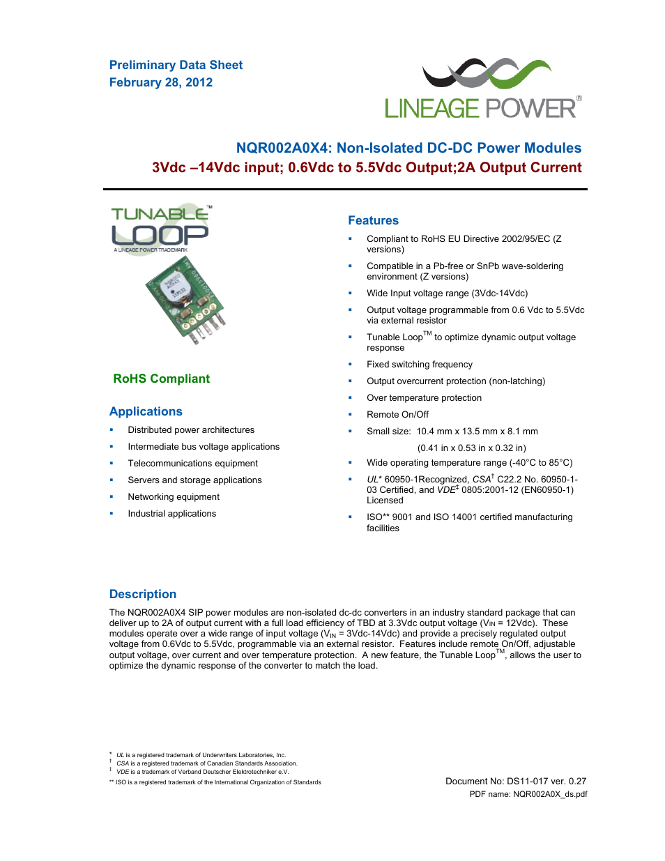 GE Industrial Solutions NQR002A0X4 User Manual | 20 pages