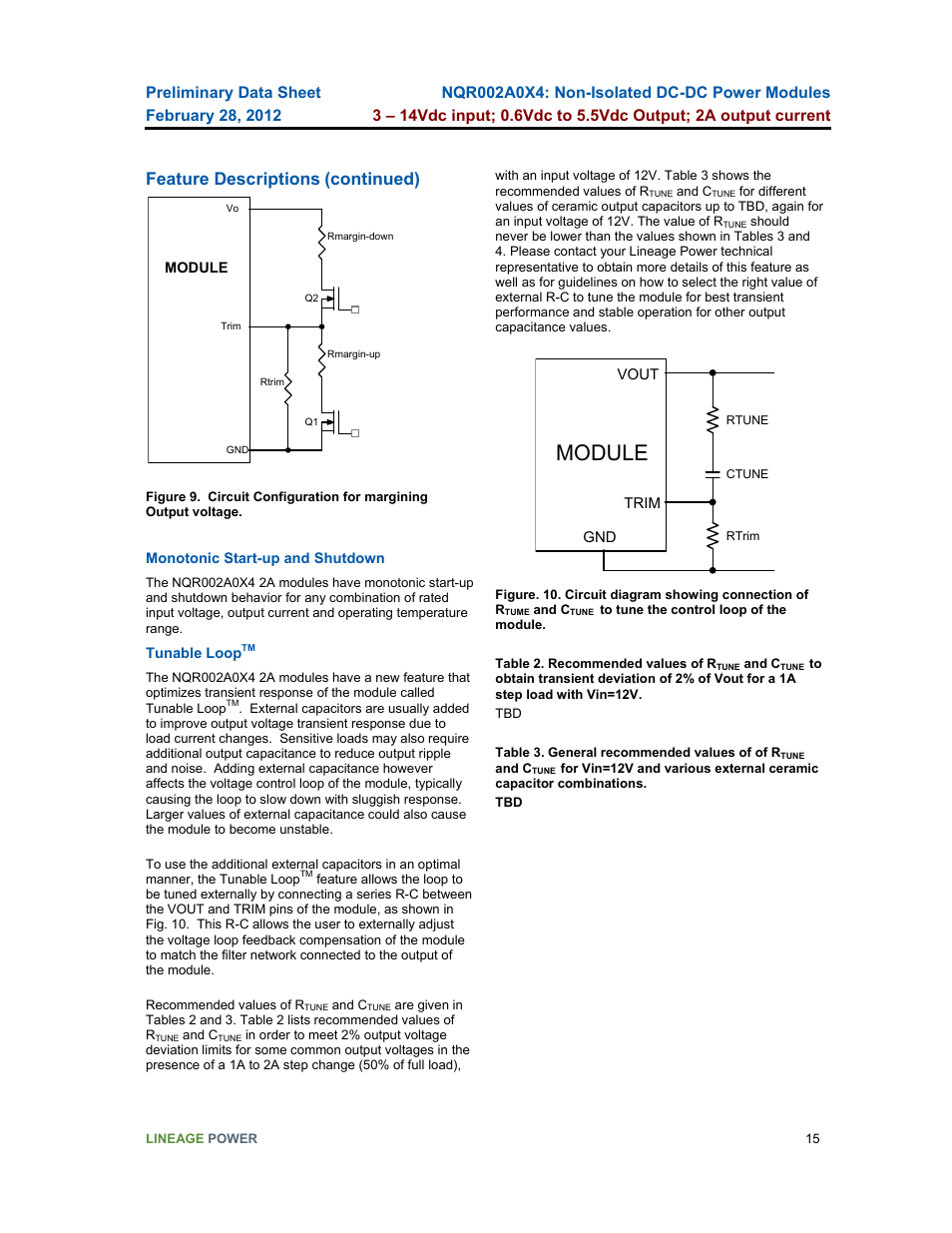 Module, Feature descriptions, Continued) | GE Industrial Solutions NQR002A0X4 User Manual | Page 15 / 20