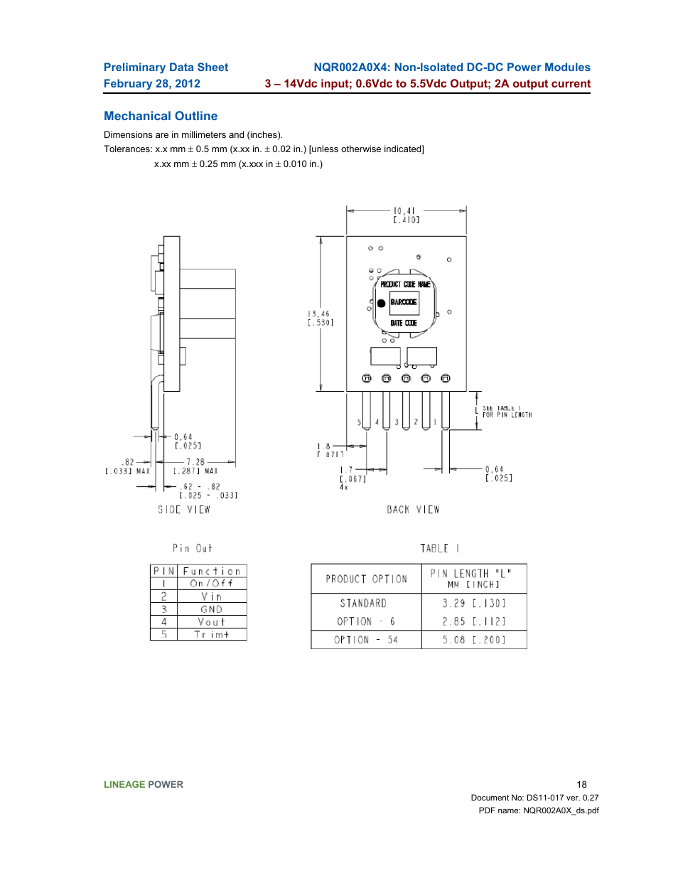 GE Industrial Solutions NQR002A0X4 User Manual | Page 18 / 20