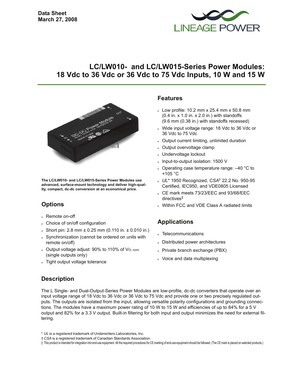 GE Industrial Solutions LC-LW015-Series User Manual | 24 pages