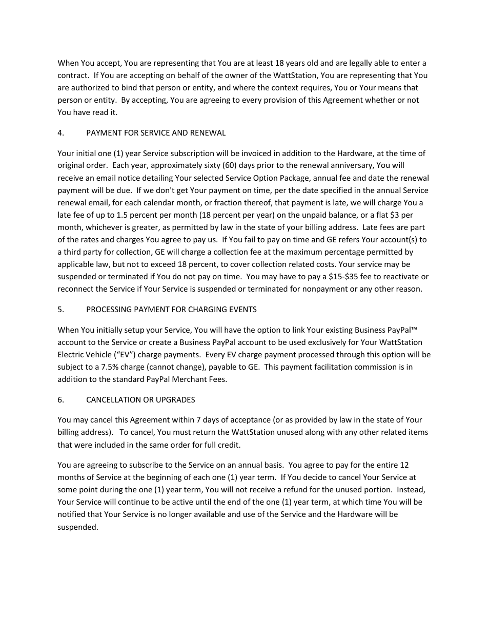 GE Industrial Solutions WattStation Connect Service Agreement User Manual | Page 2 / 7