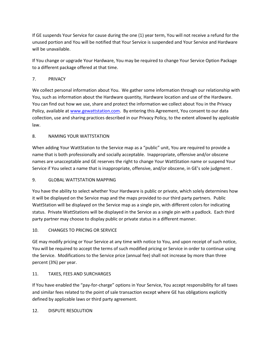 GE Industrial Solutions WattStation Connect Service Agreement User Manual | Page 3 / 7