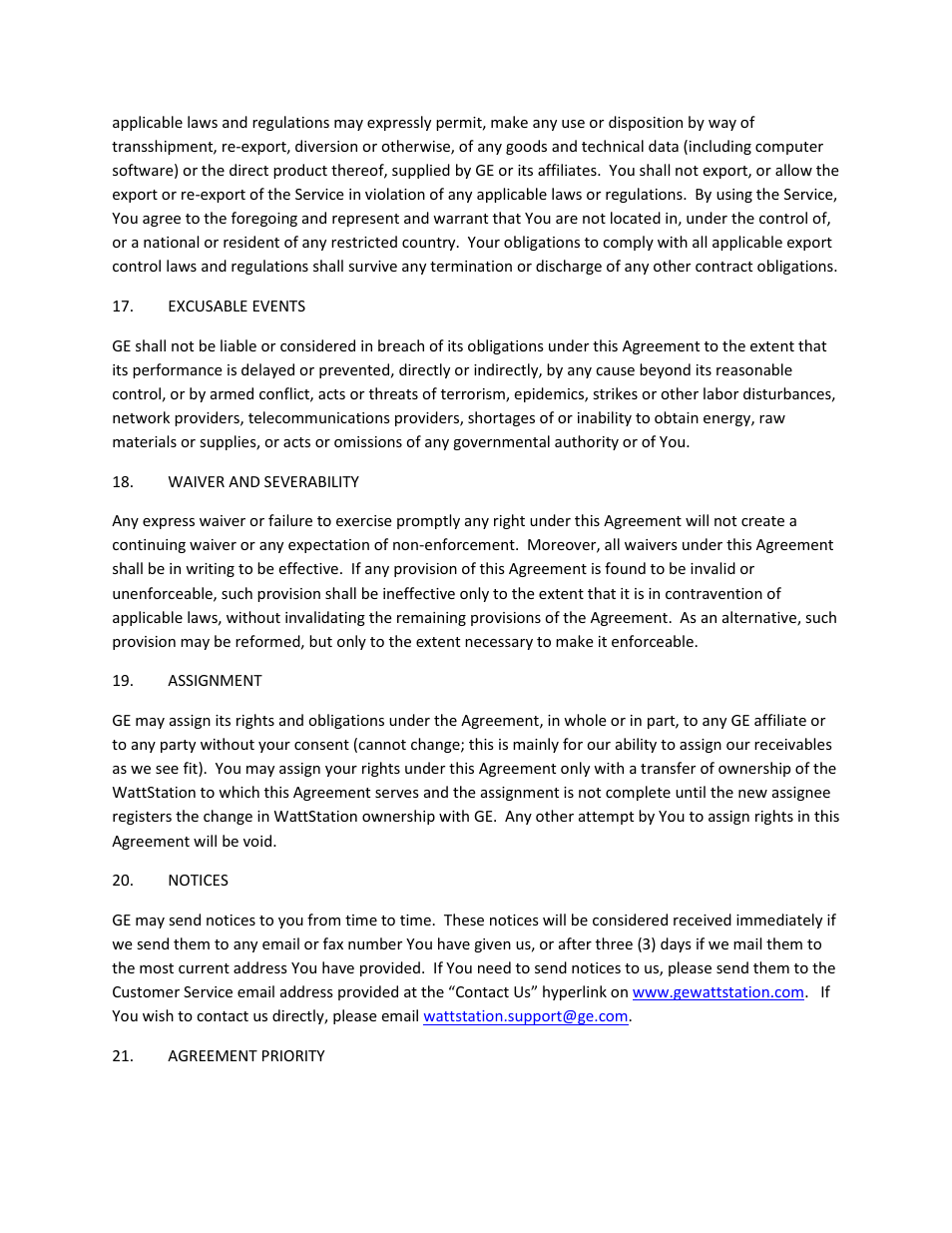 GE Industrial Solutions WattStation Connect Service Agreement User Manual | Page 6 / 7