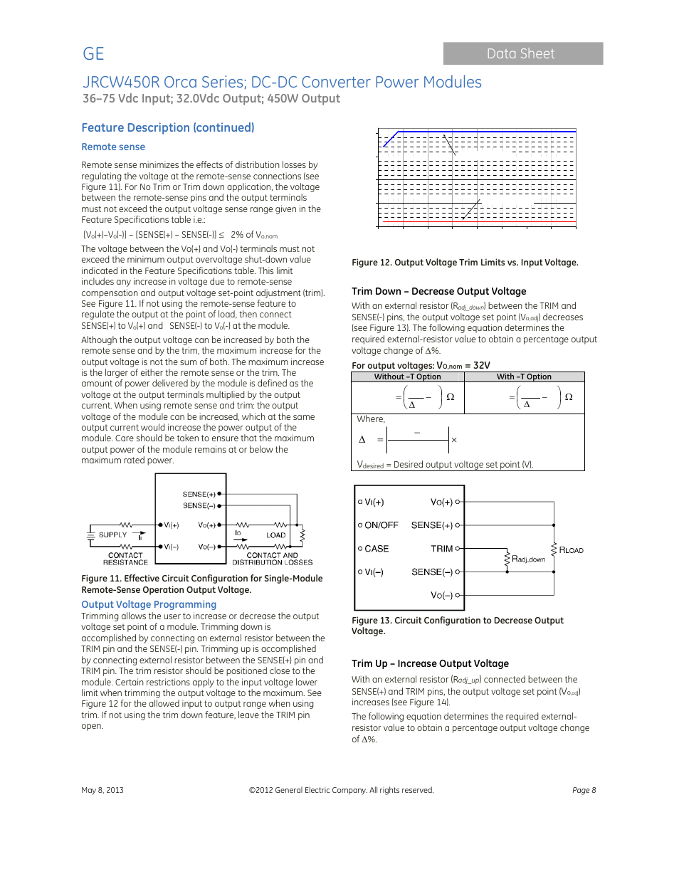 Data sheet, Feature description (continued) | GE Industrial Solutions JRCW450R Orca Series User Manual | Page 8 / 15