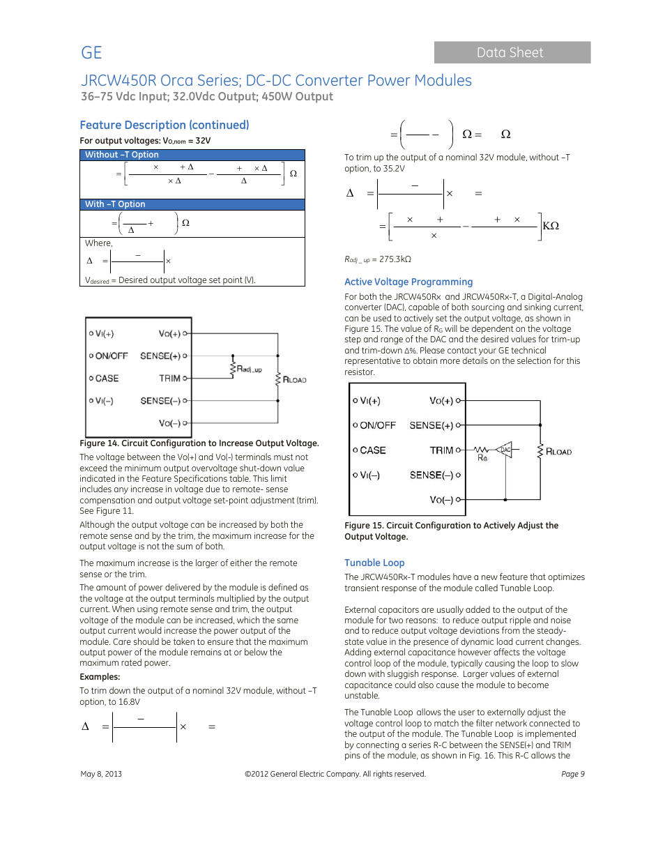 Data sheet | GE Industrial Solutions JRCW450R Orca Series User Manual | Page 9 / 15
