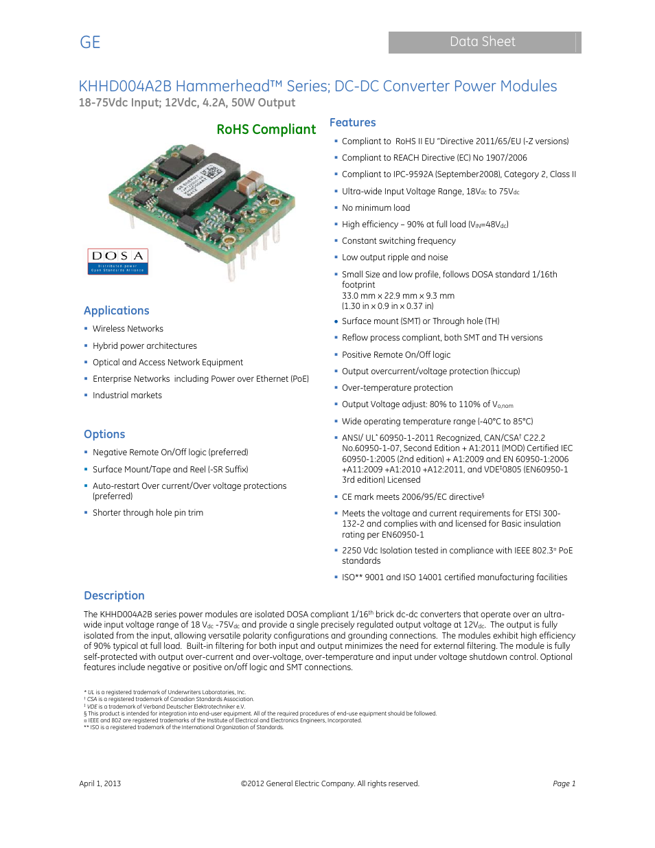 GE Industrial Solutions KHHD004A2B Hammerhead Series User Manual | 16 pages