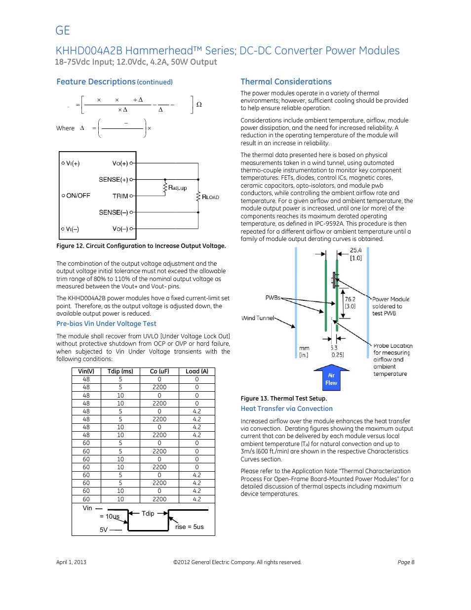 Khhd004, 4a2b ha, Ammerhe | Ead™ se, Eries; dc, Dc con, Nverter p, Ower mo, Odules, Data she | GE Industrial Solutions KHHD004A2B Hammerhead Series User Manual | Page 8 / 16