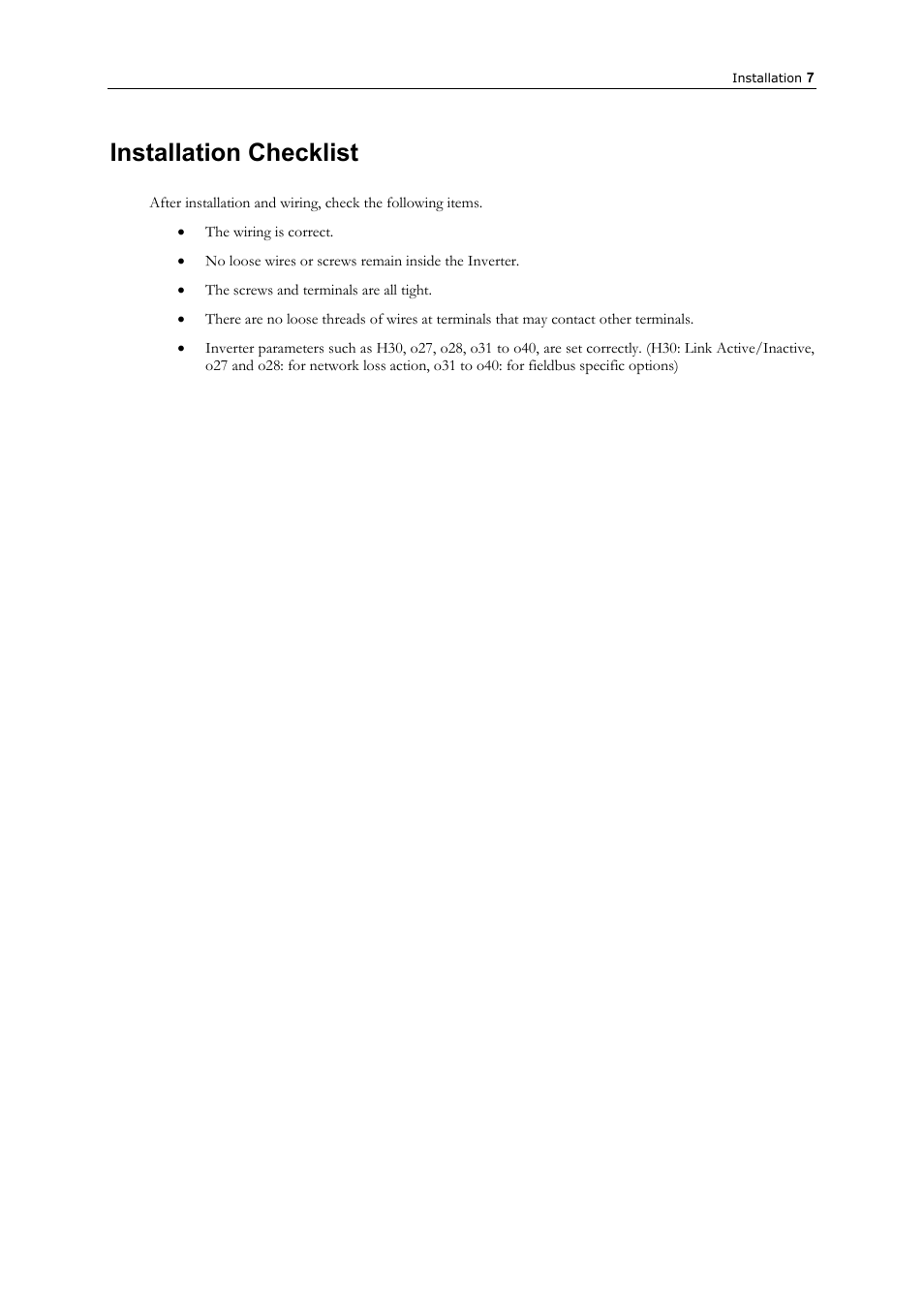 Installation checklist | GE Industrial Solutions AF-300 P11_G11 Ethernet Interface User Manual | Page 13 / 55