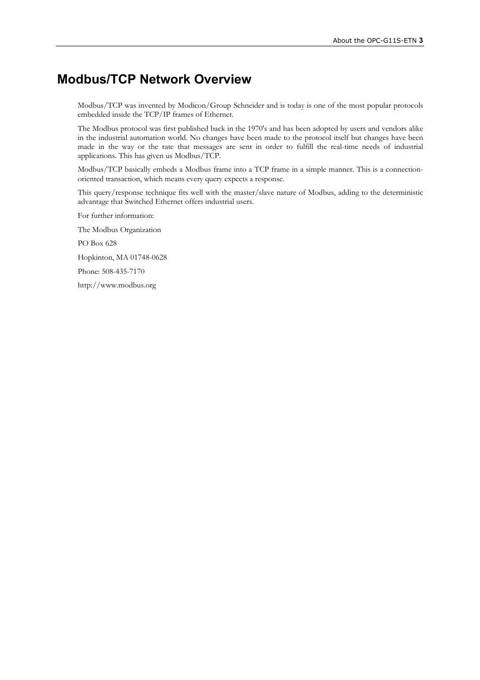 Modbus/tcp network overview | GE Industrial Solutions AF-300 P11_G11 Ethernet Interface User Manual | Page 9 / 55