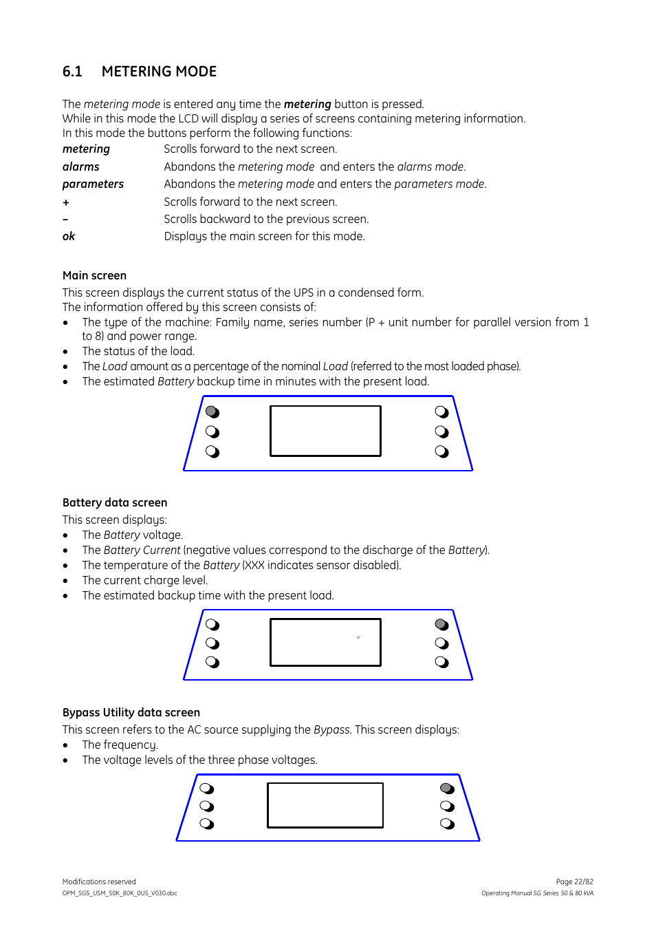1 metering mode, Metering mode | GE Industrial Solutions SG Series 50 & 80 kVA Operating Manual User Manual | Page 22 / 82