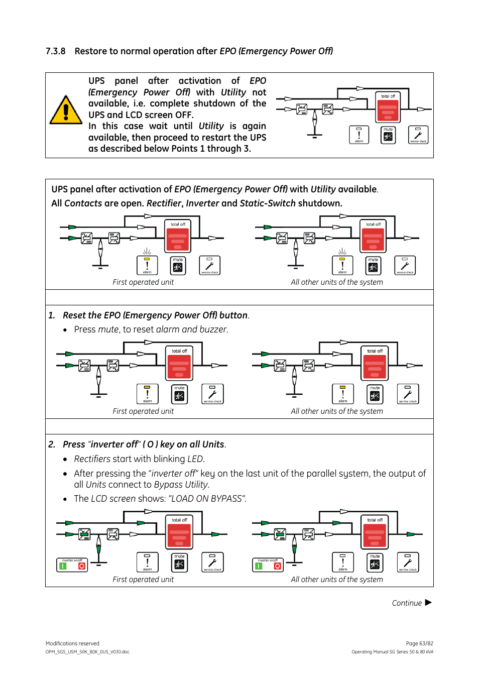 GE Industrial Solutions SG Series 50 & 80 kVA Operating Manual User Manual | Page 63 / 82
