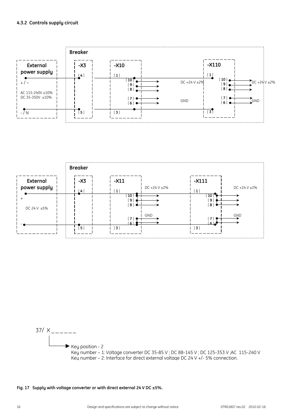 2 controls supply circuit, 37/ x | GE Industrial Solutions GERAPID 8007R, 10007R WITH ARC CHUTES 1X2, 1X3 User Manual | Page 16 / 41